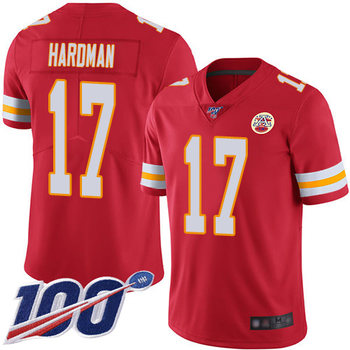 Men Kansas City Chiefs 17 Hardman Mecole Red Team Color Vapor Untouchable Limited Player 100th Season Football Nike NFL Jersey